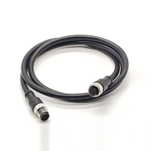 M12 Sensor Cable Plug 12Pin Male To Female A Code 180 Degree Industrial Waterproof Connector 1M AWG26