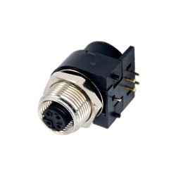 M12 Sensor Connector 4 Pin Female A Code Right Angled PCB Mount Socket 360° Full Shielding