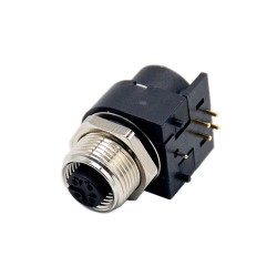 M12 Sensor Connector 4 Pin Female A Code Right Angled PCB Mount Socket 360° Full Shielding