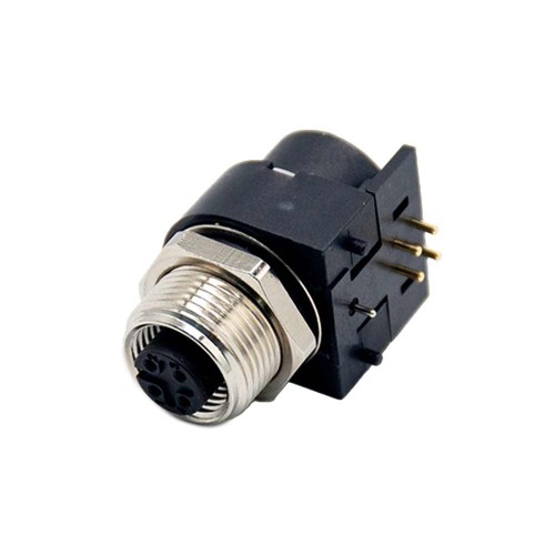 M12 Sensor Connector 4 Pin Female A Code Right Angled PCB Mount Socket 360° Full Shielding