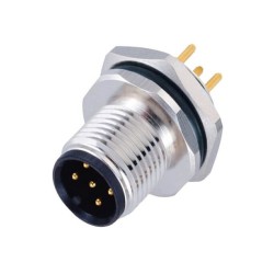 M12 Sensor Connector 5 Pin A Code Male Rear Mounting Waterproof PCB Mount M15 x 1 Thread