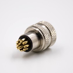 M12 Solder Injection molding Connector A Coded 12 Pin Female Straight For Cable Shield Matel