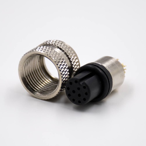 M12 Solder Injection molding Connector A Coded 12 Pin Female Straight For Cable Shield Matel