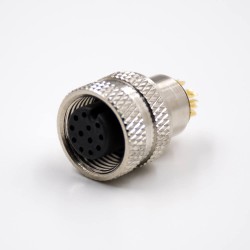 M12 Solder Injection molding Connector A Coded 12 Pin Female Straight For Cable Shield Matel