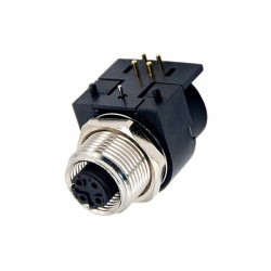 M12 Waterproof Connector 4Pin Female D Code Right Angled PCB Mount Socket 360° Full Shielding Connector