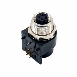 M12 Waterproof Connector 4Pin Female D Code Right Angled PCB Mount Socket 360° Full Shielding Connector