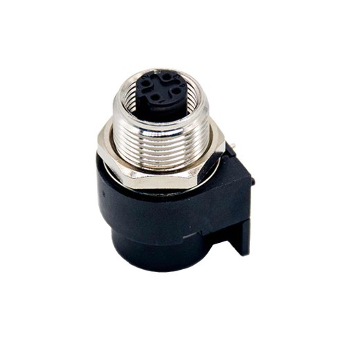 M12 Waterproof Connector 4Pin Female D Code Right Angled PCB Mount Socket 360° Full Shielding Connector