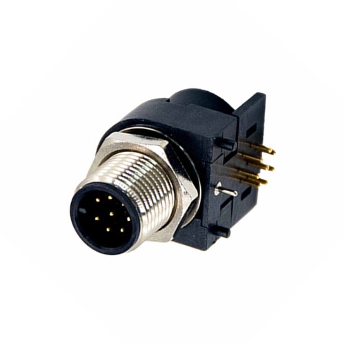 M12 Waterproof Connector 8Pin Male A Code Right Angled PCB Mount Socket 360° Full Shielding Connector