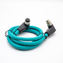 M12 X code 8 Pin Male to 4 Pin Female Right angle Cable Cordsets Blue 1M