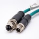 M12 X code Male to Female Straight Cable Cordsets Blue 1M