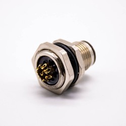 Sensor Receptacle M12 8 Pin Panel Mount Connector Rear Mounting Sodered For Cable