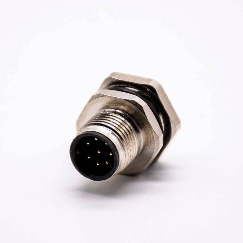 Sensor Receptacle M12 8 Pin Panel Mount Connector Rear Mounting Sodered For Cable