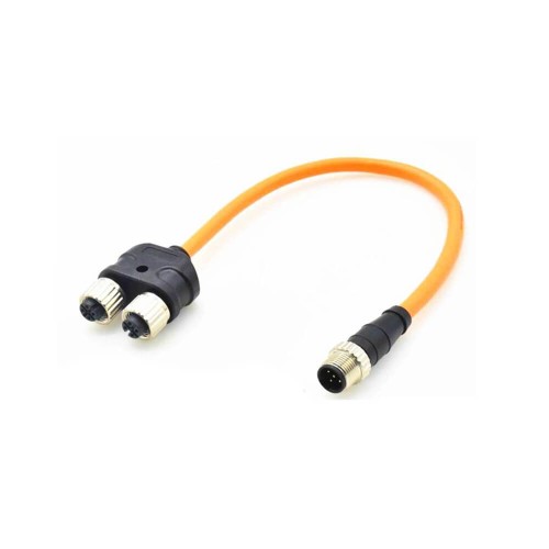 Y-Splitter M12 Plug 5-Pin To Dual M12 5 Pin Female Adapter A-Coded 20CM Y-Splitter M12 Plug 5-Pin To Dual M12 5 Pin Female Adapter A-Coded 20CM