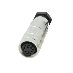 12 pin Female M16 Solder Type Straight Connector Shield