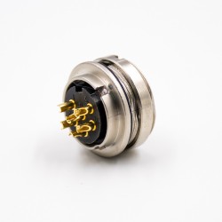 M16 Connector Female Socket 6 Pin A Coded Waterproof 180 Degree Front Panel Mount Solder Cup Cable Connector Shield