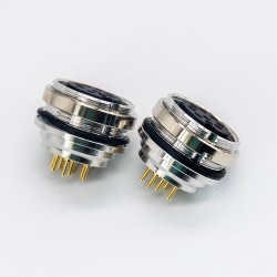 M16 Connectors Female Front Mount Panel Receptacles 8 Pin A Coded Waterproof 180 Degree PCB Connector Shield