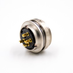 M16 Connectors Female Socket 4 Contacts A Coded Waterproof Straight Front Panel Mount Solder Cup Cable Connector Shield