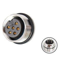 M16 Female Connector 6Pin Straight Waterproof Front Socket Panel Mount for Solder PCB Unshield