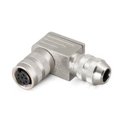 M16 Field Wireable Connectors 8pin Female Angle 90deg Metal Shield Solder Type for 6.0-8.5mm Cable