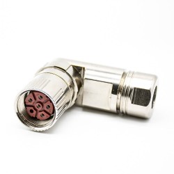 Connector M23 6Pin Female Solder Type for Cable Shield right angle