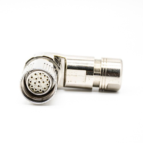 M23 17 Pin Female Connector Solder Type for Cable Shield 90 degree
