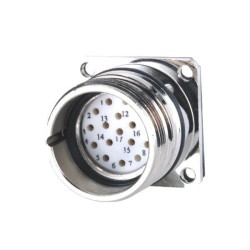 M23 17Pin Female Socket 4 Holes Square Flange With 17Pin Female Straight Connector Solder Type Shield