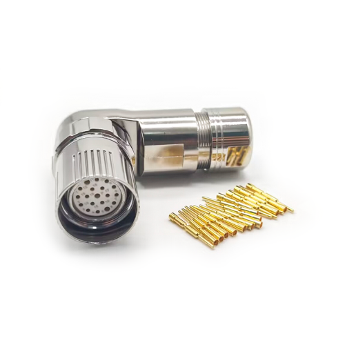 M23 19 Pin Male Connectors Solder Type for Cable Shield 90 degree M23 19 Pin Male Connectors Solder Type for Cable Shield 90 degree