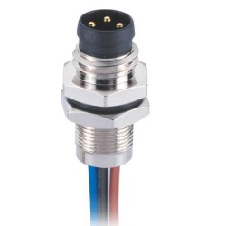 3Pin M8 Connector Waterproof Male Straight Panel Mount Sensor Connector Solder Type Receptacle With 75CM 24AWG Wire Non-Shield
