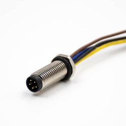 Connector M8 5 Pin B Code Male Straight Waterproof Shiled Front Bulkhead Panel Receptacles Wrie 24AWG 1M Solder Type