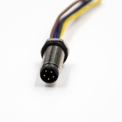 Connector M8 5 Pin B Code Male Straight Waterproof Shiled Front Bulkhead Panel Receptacles Wrie 24AWG 1M Solder Type