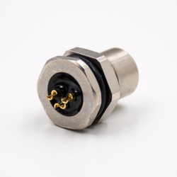 M8 3 Pin Female Connector Straight Front Mount Waterproof Panel Receptacles Cable Solder Type