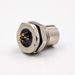 M8 4 Pin Circular Connector Female Straight Waterproof Front Mount M11 Thread Panel Receptacles Cable Solder Type