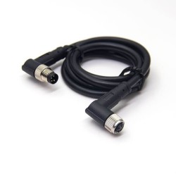 M8 4 Pin Industrial Waterproof Plug Male to Female 90 Degree Cable Cordset 24AWG 2M