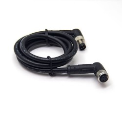 M8 4 Pin Industrial Waterproof Plug Male to Female 90 Degree Cable Cordset 24AWG 2M
