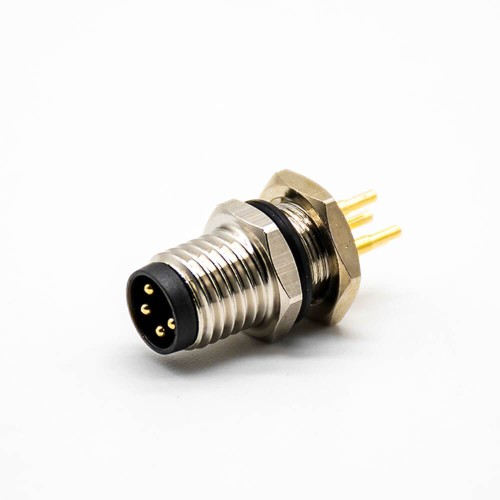M8 4 Pin Male Connector Back Mount Waterproof Receptacles Straight PCB Mount Solder Type