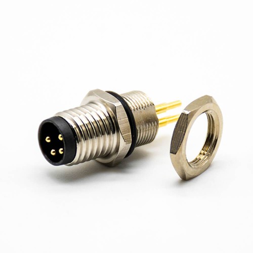 M8 4 Pin Male Connector Back Mount Waterproof Receptacles Straight PCB Mount Solder Type