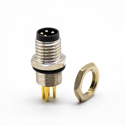 M8 4 Pin Male Connector Back Mount Waterproof Receptacles Straight PCB Mount Solder Type