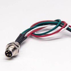 M8 4Pin Male Connector Rear Mount Straight Solcering Type With Wires AWG24 30CM