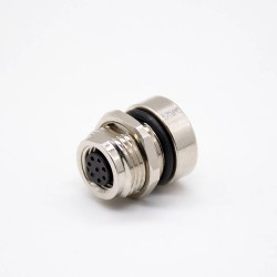 M8 8 pin Female A Code Straight Front Mount M12-1.0 Thread Solder Type
