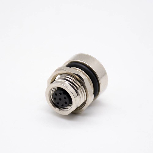 M8 8 pin Female A Code Straight Front Mount M12-1.0 Thread Solder Type