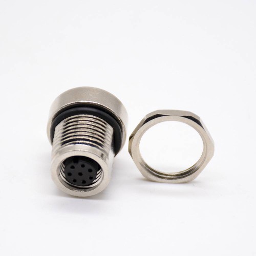 M8 8 pin Female A Code Straight Front Mount M12-1.0 Thread Solder Type