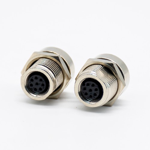 M8 8 pin Female A Code Straight Front Mount M12-1.0 Thread Solder Type