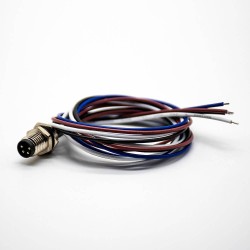 M8 Cable 4Pin Male Panel Receptacles Waterproof Straight Back Mount Solder Type Wiring 0.2M