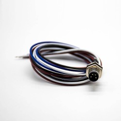 M8 Cable 4Pin Male Panel Receptacles Waterproof Straight Back Mount Solder Type Wiring 0.2M