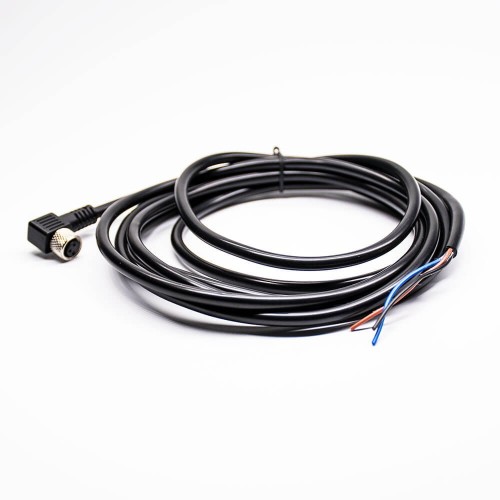 M8 Cable Connector 3 Pin Angled Single Ended Cable Straight Solder Type for Cable 24AWG 3M M8 Cable Connector 3 Pin Angled Single Ended Cable Straight Solder Type for Cable 24AWG 3M