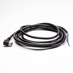 M8 Cable Connector 3 Pin Angled Single Ended Cable Straight Solder Type for Cable 24AWG 3M