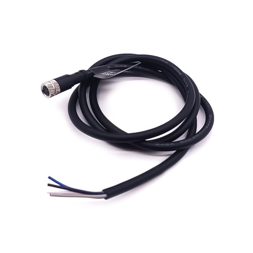M8 Cable Connector Molding Type 5Pin B Coding Female Plug Straight With 1M 24AWG Wire