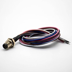 M8 Circular Connector Waterproof A Coding Back Mount Solder Wiring 0.2M 6Pin Male 180° Socket