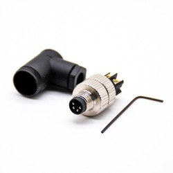 M8 Connector Coding 4Pin Assembly Male Plug Right Angle for Cable Unshielded