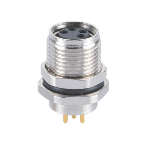 M8 Connector Waterproof Socket Straight 4 Pin Female PCB Type Panel Mount